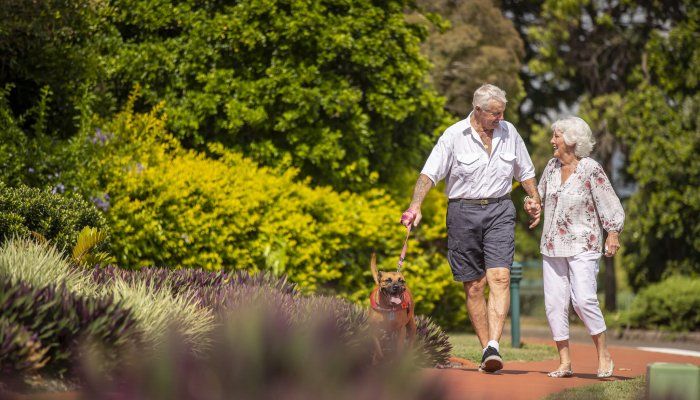 Couple at retirement community with pet